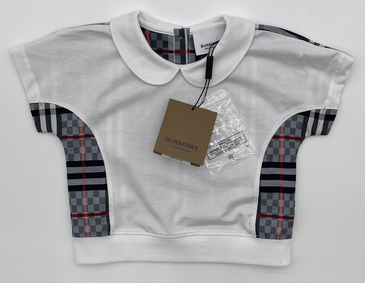 Burberry London England Peter Pan Collar Chequerboard Panel Cotton T-Shirt New