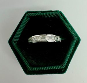 Diamond Band Emerald Ring 7 Stone AGI Certified F VS2 Lab created 14K White Gold