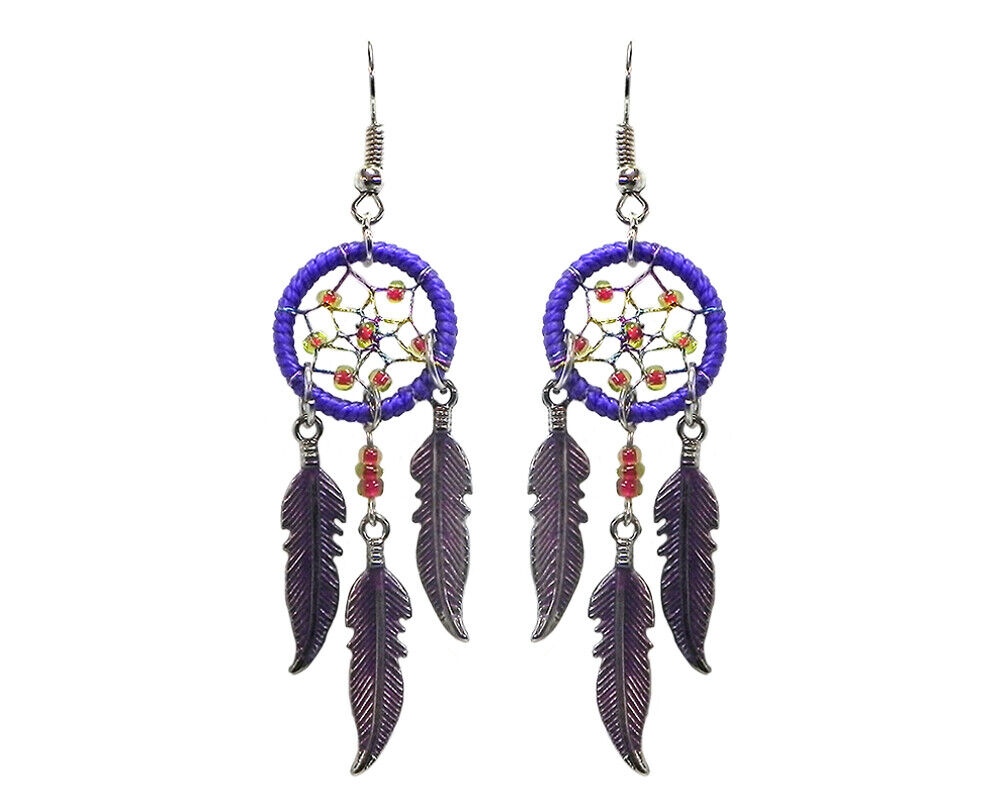 Dream Catcher Feather Earrings Long Metal Dangle Handmade Women Boho Art Jewelry