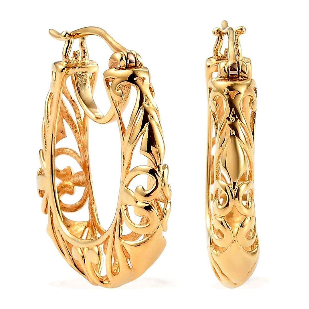 for Women Yellow Gold Plated Hoop Openwork Basket Earring Jewelry Birthday Gifts