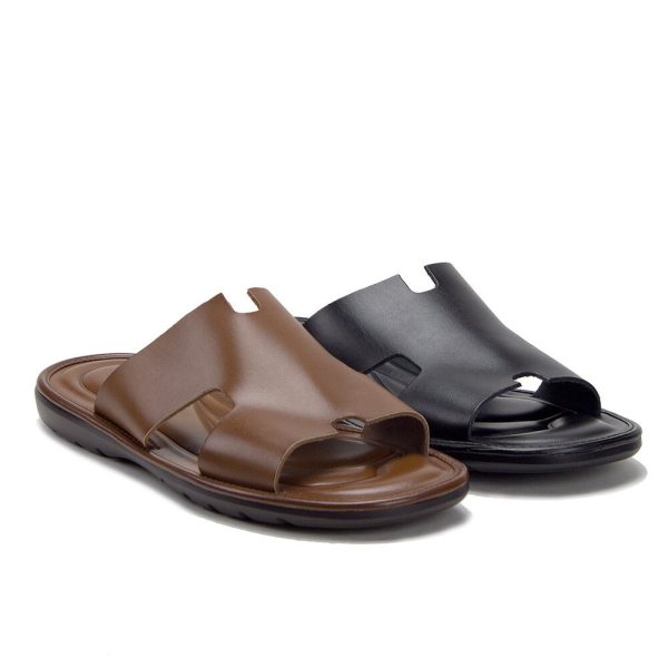 Men's Comfort Slip On Leather Slides Flip Flops Closed Covered Toe Sandals Shoes
