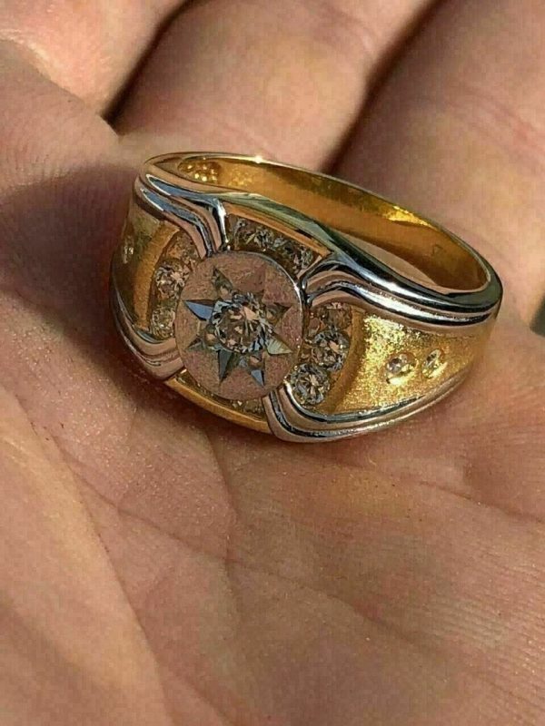 Men's Vintage Engagement Ring 14K Yellow Gold Finish 1.20Ct Created Diamond