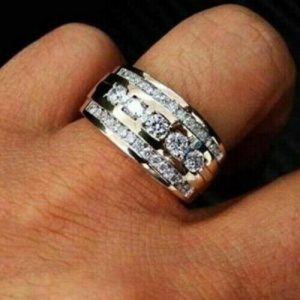 Men's Wedding Engagement Half Band Ring Round Cut Diamond 14K White Gold Plated