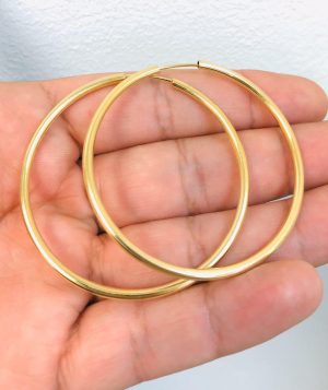 New Gold Endless Hoops Earrings For Women In 14K Solid Yellow Gold Filled 2x2".