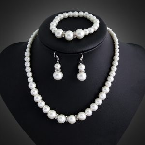 Set Necklace Pearl Jewelry Earrings Wedding Women Earring Bridal Crystal Fashion
