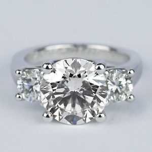Three Stone 3.30 Carat VS1 F Round Cut Lab Created Diamond Engagement Ring 14k