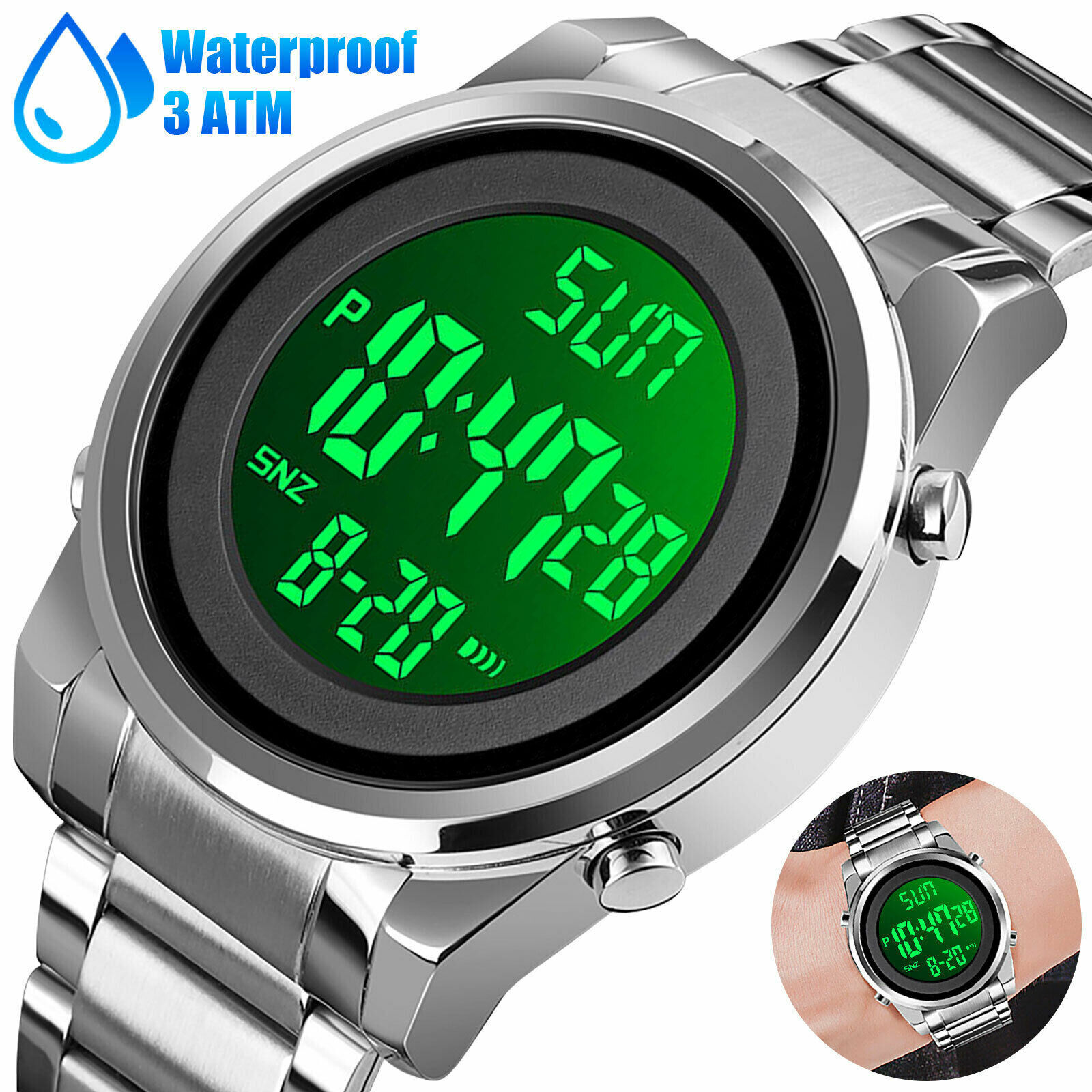 Waterproof Men's Watch Digital LED Electronic Sports Stainless Steel Wristwatch