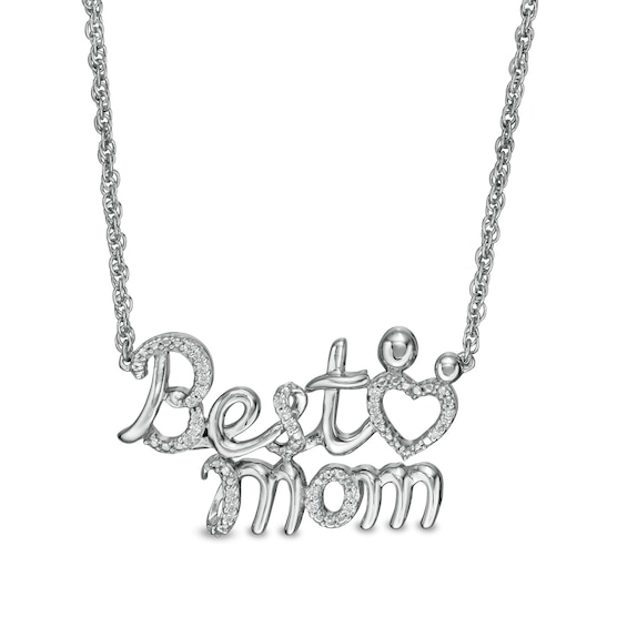 0.04 CT. T.w. Diamond "Best Mom" Necklace in Sterling Silver