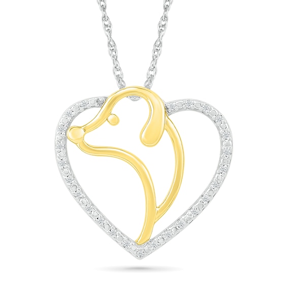 0.04 CT. T.w. Diamond Dog Silhouette Heart Pendant in Sterling Silver