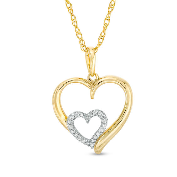 0.04 CT. T.w. Diamond Double Heart Pendant in 10K Gold