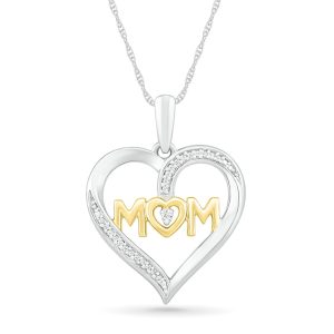 0.04 CT. T.w. Diamond Heart "Mom" Pendant in Sterling Silver and 10K