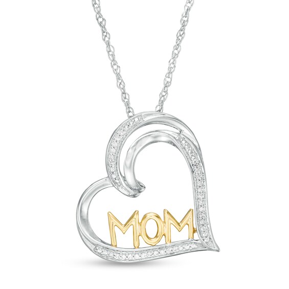 0.04 CT. T.w. Diamond Tilted Heart "Mom" Pendant in Sterling Silver