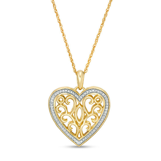 0.065 CT. T.w. Diamond Heart Outline Ornate Locket in Sterling Silver