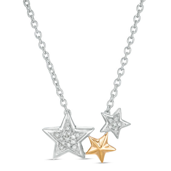 0.06 CT. T.w. Diamond Triple Star Necklace in Sterling Silver and 10K
