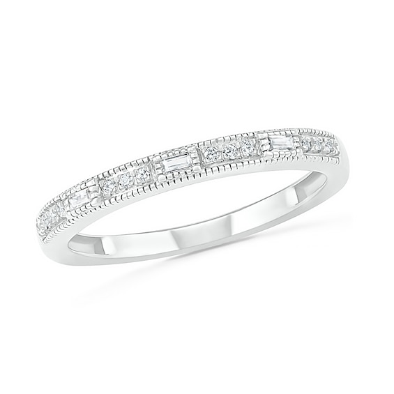 0.085 CT. T.w. Baguette and Round Diamond Vintage-Style Anniversary