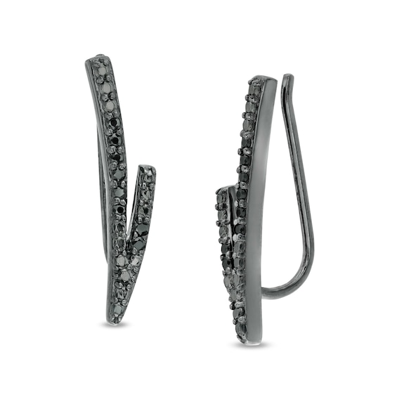 0.085 CT. T.w. Black Diamond Split Curve Crawler Earrings in 10K White