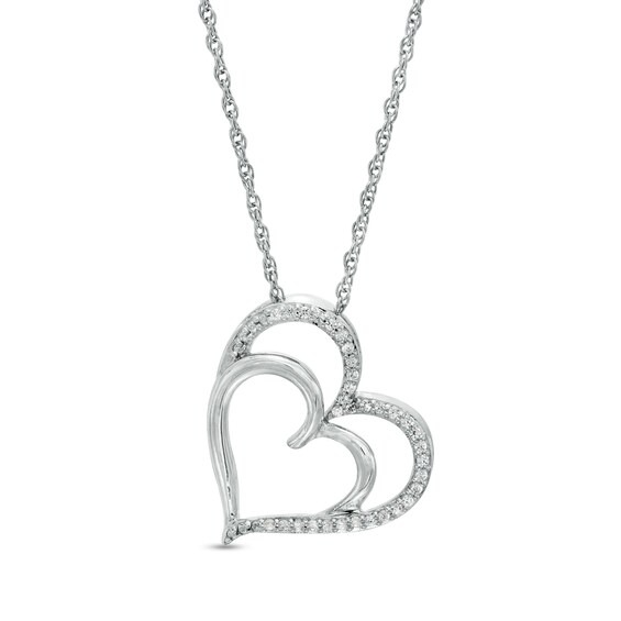 0.085 CT. T.w. Diamond Double Heart Pendant in Sterling Silver