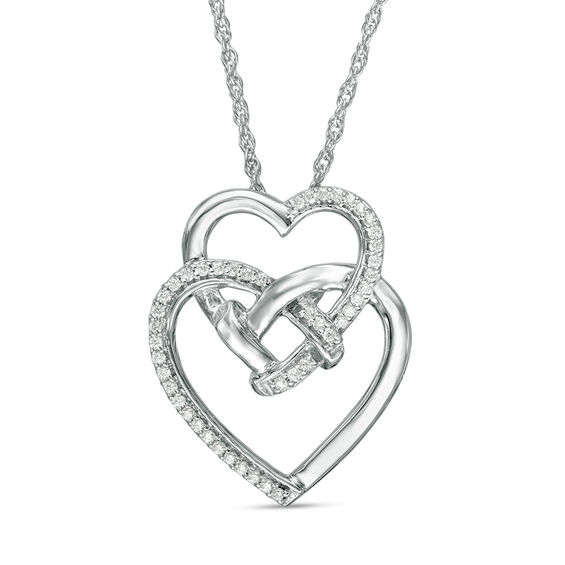 0.085 CT. T.w. Diamond Double Heart with Square Knot Pendant in