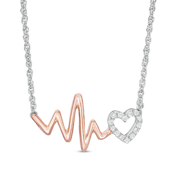 0.085 CT. T.w. Diamond Heartbeat and Heart Necklace in Sterling Silver