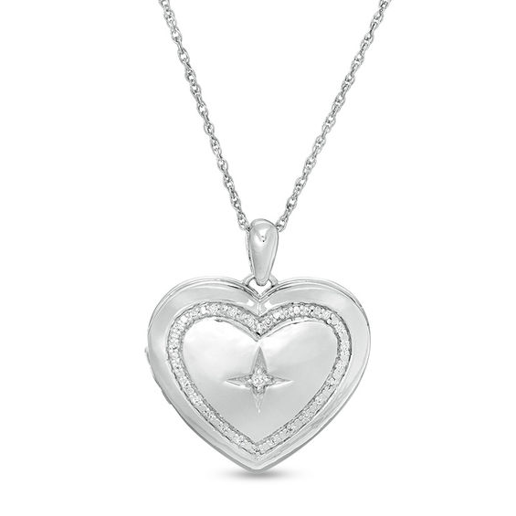 0.085 CT. T.w. Diamond Heart Outline with Star Locket in Sterling