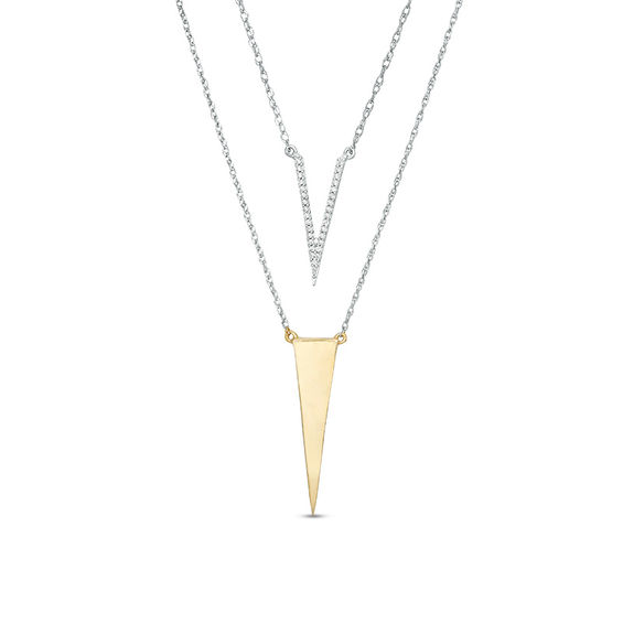 0.086 CT. T.w. Diamond Elongated Triangle Layered Necklace in Sterling