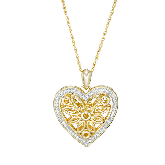0.086 CT. T.w. Diamond Heart Outline Flower Locket in Sterling Silver