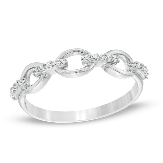 0.086 CT. T.w. Diamond Oval Link Ring in 10K White Gold