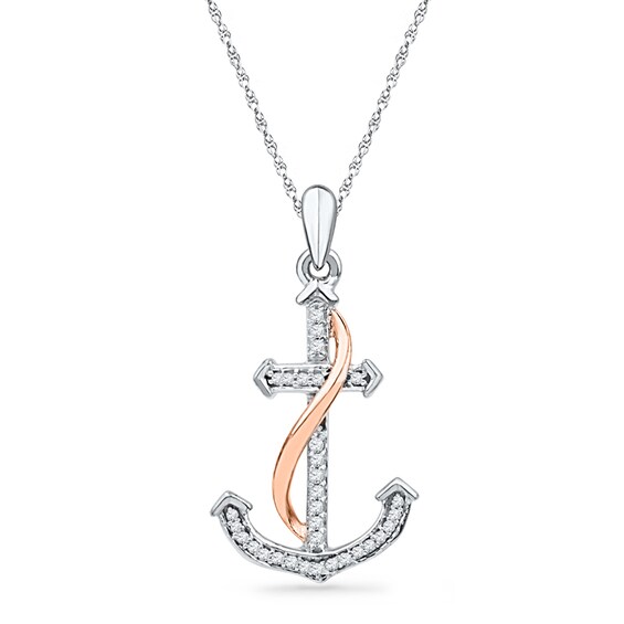 0.10 CT. T.w. Diamond Anchor Pendant in Sterling Silver and 10K Rose