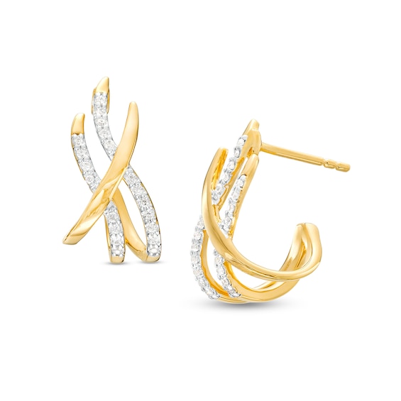 0.10 CT. T.w. Diamond Triple Swirl J-Hoop Earrings in Sterling Silver