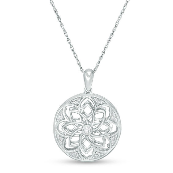 0.115 CT. T.w. Diamond Ornate Flower Locket in Sterling Silver