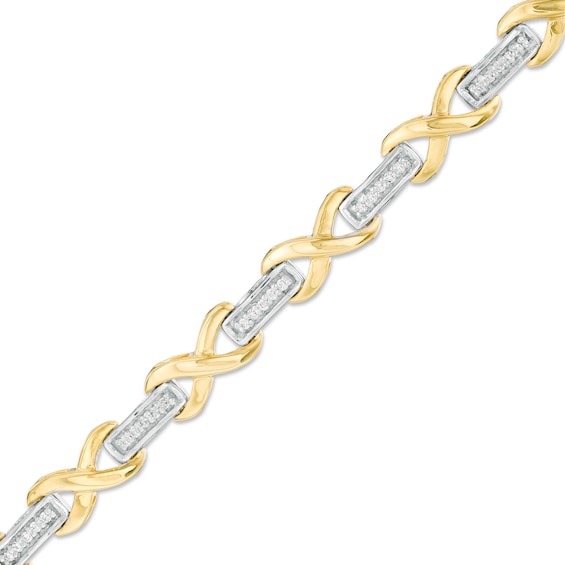 0.115 CT. T.w. Diamond "X" Link Bracelet in Sterling Silver and 10K