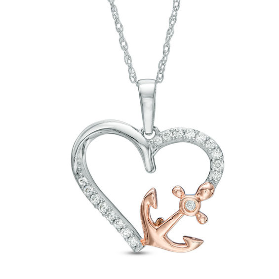 0.11 CT. T.w. Diamond Heart with Side Anchor Pendant in 10K Two-Tone