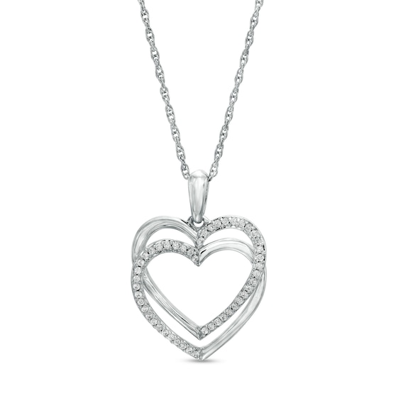 0.12 CT. T.w. Diamond Double Heart Link Pendant in Sterling Silver
