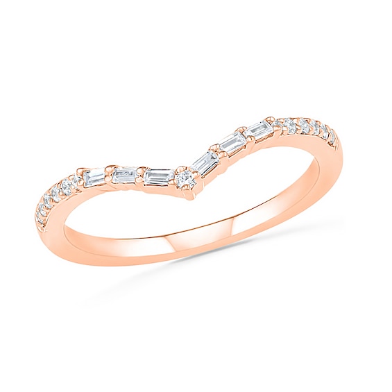 0.145 CT. T.w. Baguette and Round Diamond Chevron Anniversary Band in