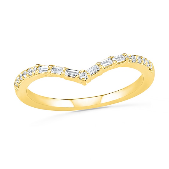0.145 CT. T.w. Baguette and Round Diamond Chevron Anniversary Band in