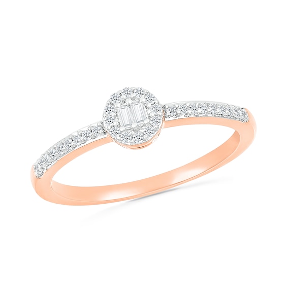 0.145 CT. T.w. Baguette and Round Diamond Frame Two Stone Promise Ring