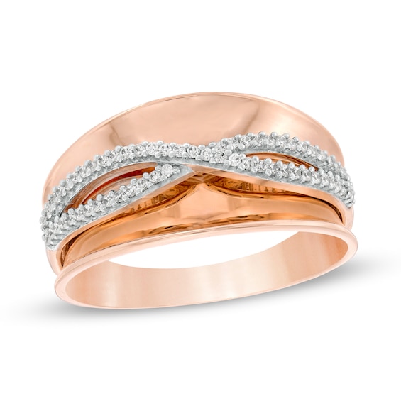 0.146 CT. T.w. Diamond Criss-Cross Concave Ring in 10K Rose Gold