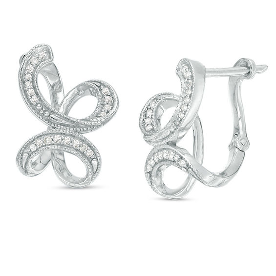 0.146 CT. T.w. Diamond Swirl Ribbon Vintage-Style Hoop Earrings in