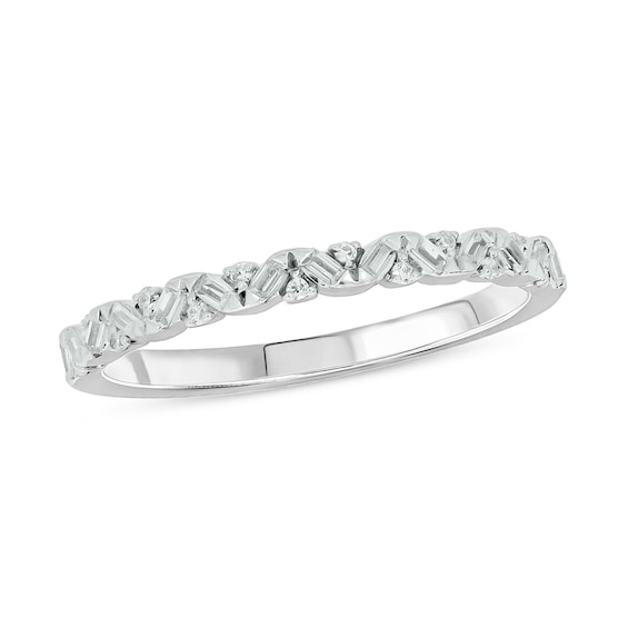 0.15 CT. T.w. Baguette and Round Diamond Zig-Zag Stackable Band in 10K