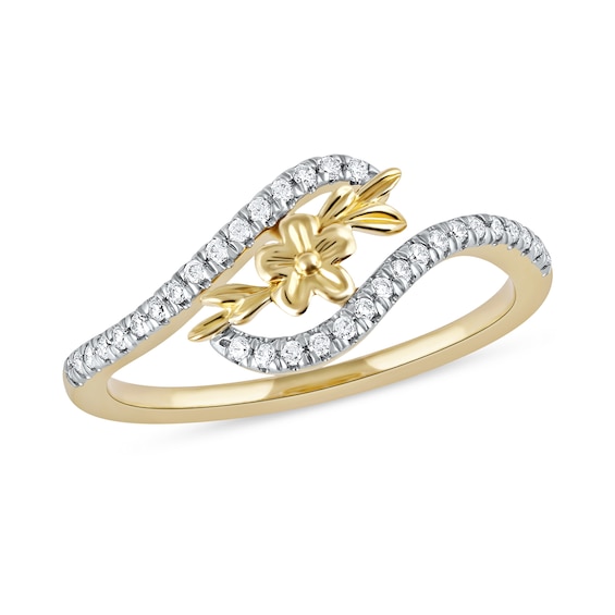 0.15 CT. T.w. Diamond Flower Curved Bypass Ring in 10K Gold