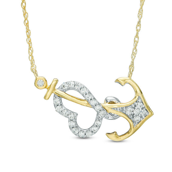 0.15 CT. T.w. Diamond Sideways Intertwined Heart and Anchor Necklace
