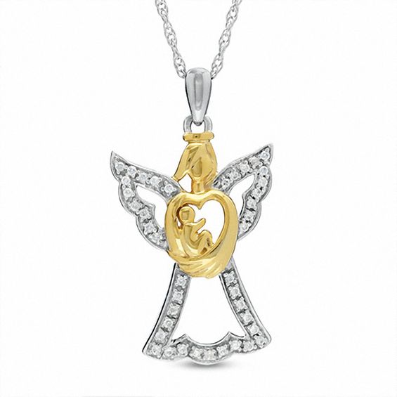 0.16 CT. T.w. Diamond Angel Motherly Love Pendant in Sterling Silver