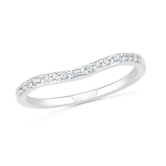 0.18 CT. T.w. Baguette and Round Diamond Contour Anniversary Band in