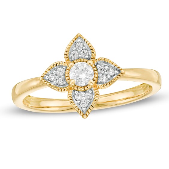 0.18 CT. T.w. Diamond Flower Frame Vintage-Style Promise Ring in 10K