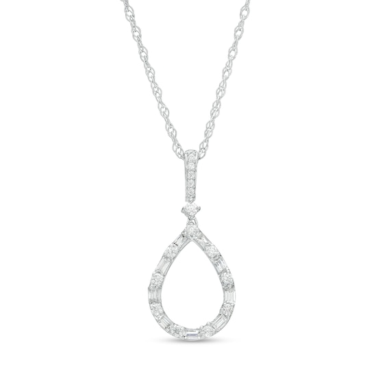 0.20 CT. T.w. Baguette and Round Diamond Pear-Shaped Outline Pendant