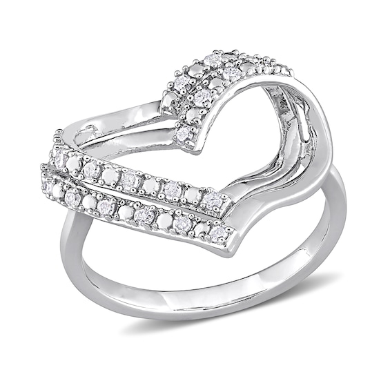 0.20 CT. T.w. Diamond Double Row Open Heart Ring in Sterling Silver
