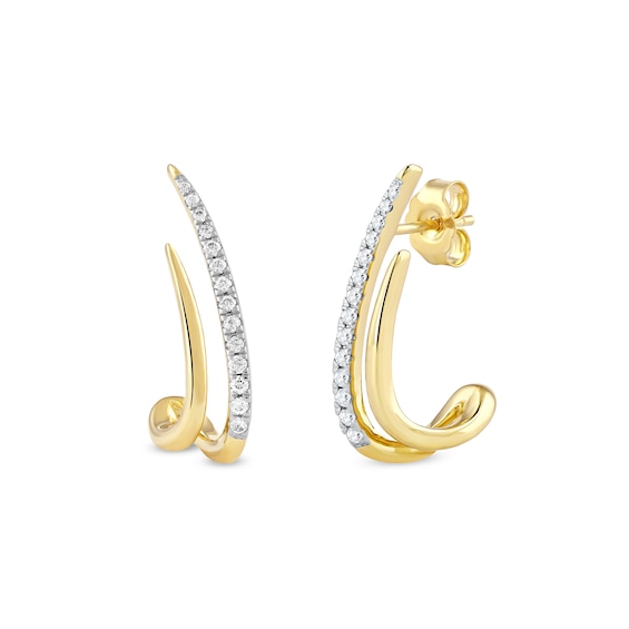 0.20 CT. T.w. Diamond Double Spike J-Hoop Earrings in 10K Gold