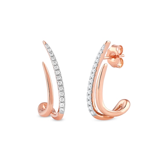 0.20 CT. T.w. Diamond Double Spike J-Hoop Earrings in 10K Rose Gold