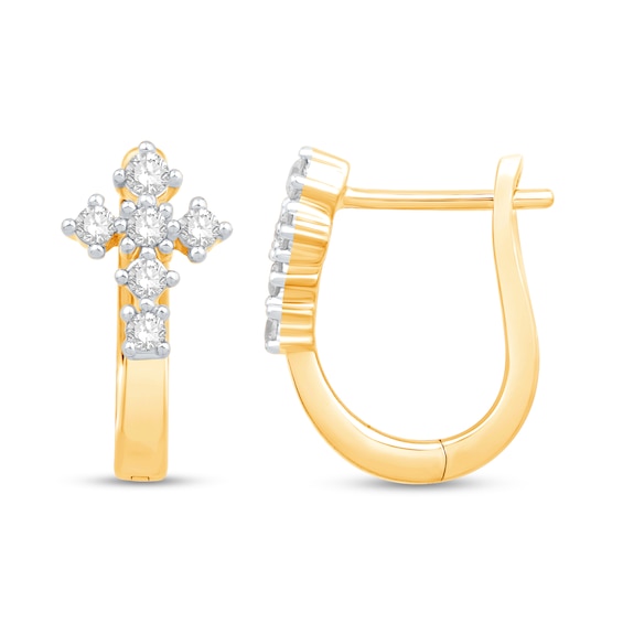 0.23 CT. T.w. Diamond Gothic-Style Cross Hoop Earrings in 10K Gold