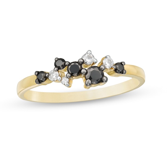 0.23 CT. T.w. Enhanced Black and White Diamond Scatter Ring in 10K